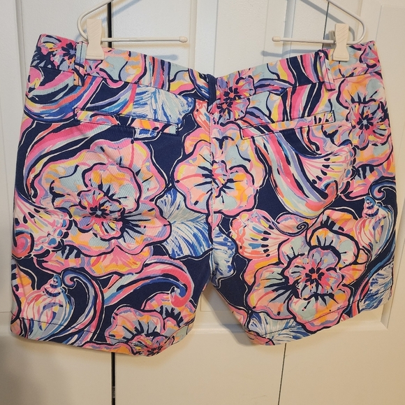 Lilly Pulitzer Jayne Stretch Floral Print Shorts Navy Pink Orange Size 14 - Picture 6 of 12